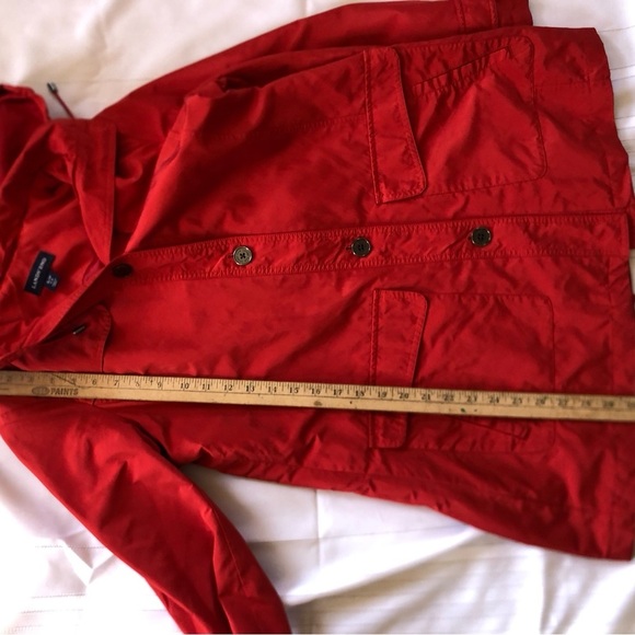 Lands' End Lined Red Trench Coat with High Collar and Hood - Picture 8 of 14
